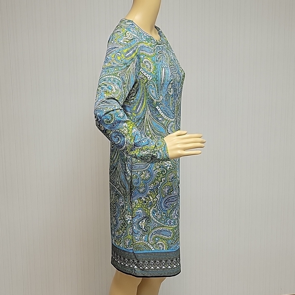 Michael Michael Kors paisley long sleeve dress women's med. blue green - Picture 2 of 6